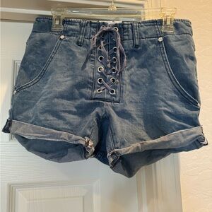 One Teaspoon Vixen Superfreaks Lace Up Low Waist Denim Shorts Festival 26